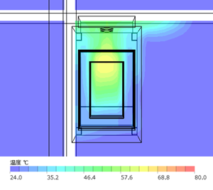 小型防音ラックSOSPの上から見た時の熱解析画像3。詳細は以下